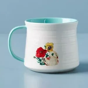 Anthropologie Nathalie Lete B Monogram Mug Floral Ceramic Blue White Coffee Cup
