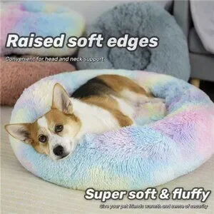 Anti Anxiety Round Fluffy Plush Faux Fur Warm Washable Dog Bed & Cat Bed