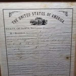 Antique 1887 Certificate Of Citizenship State Of Iowa American Memorabilia
