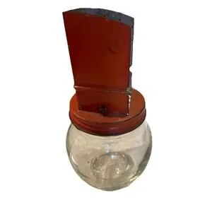 Antique 1950's Nut Meat Chopper Vintage Red Metal Food Grater With Glass Jar