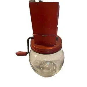 Antique 1950's Nut Meat Chopper Vintage Red Metal Food Grater With Glass Jar