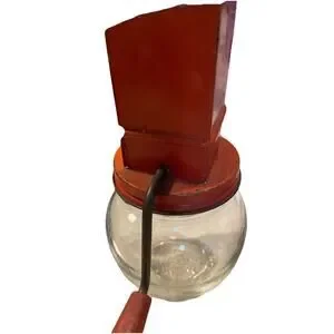 Antique 1950's Nut Meat Chopper Vintage Red Metal Food Grater With Glass Jar