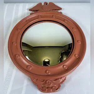 Antique 40s Federal Eagle Bullseye Round Gilt Wood Convex Wall Mirror Salmon