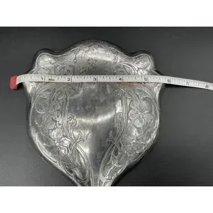 Antique Derby Silver Co Hand Mirror Floral Repousse Silverplate Vanity Decor