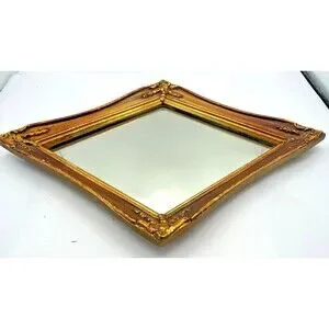 Antique Florentine MIRROR Gold Rococo Carved Wood Frame 18" X 13" Gilt Diamond