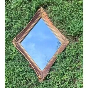 Antique Florentine MIRROR Gold Rococo Carved Wood Frame 18" X 13" Gilt Diamond