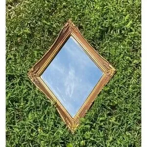 Antique Florentine MIRROR Gold Rococo Carved Wood Frame 18" X 13" Gilt Diamond