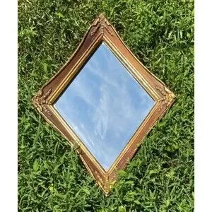 Antique Florentine MIRROR Gold Rococo Carved Wood Frame 18" X 13" Gilt Diamond