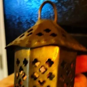 Antique/ Old Vintage Hammered Bronze Tealight Lantern Candle Holder