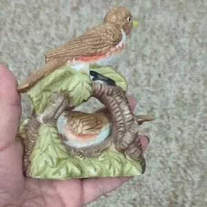 Antique Porcelain Bird Figurine Set - Brown And Yellow Circa 1986 With Box