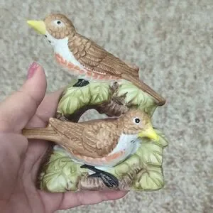 Antique Porcelain Bird Figurine Set - Brown and Yellow Circa 1986 With Box