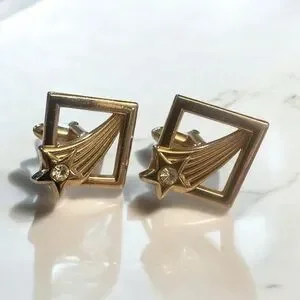 Antique Swank Gold Tone CZ Star Cuff Links