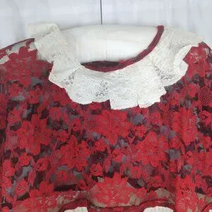 Antique Vintage Blouse Top Lace Red White Collectible
