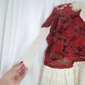 Antique Vintage Blouse Top Lace Red White Collectible