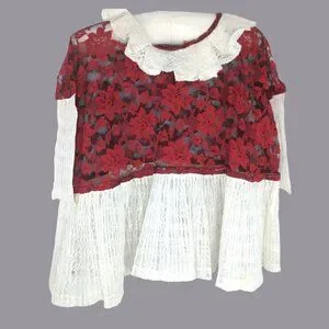 Antique Vintage Blouse Top Lace Red White Collectible