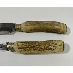 Antique Walker & Hall Sheffield Silver Carving Set carved Antler England 13”