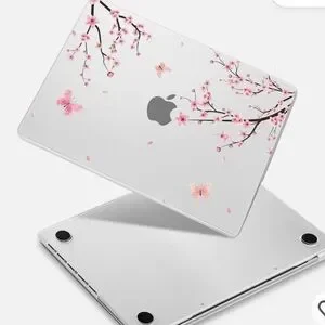 Apple MacBook Skin with Pink Blossom Design - White