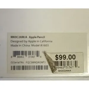 Apple Pencil 1st Generation Model MK0C2AM/A White Factory Sealed