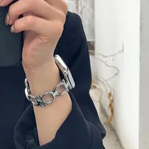 Apple Watch Band Adjustable Stylish Circle Silver Stainless Chain Band - Silver