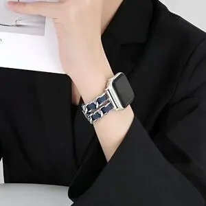 Apple Watch Band Luxury Adjustable Stylish Strap Silver Stainless Chain Denim