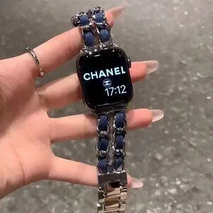 Apple Watch Band Luxury Adjustable Stylish Strap Silver Stainless Chain Denim