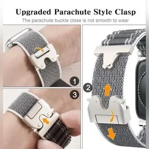 Apple Watch Nylon Sports Band Replacement Strap Gray Silver Fits Most Models NEW