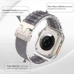 Apple Watch Nylon Sports Band Replacement Strap Gray Silver Fits Most Models NEW