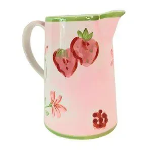 April Cornell Strawberry Creamer Milk Pitcher Pink Red Green Vintage 2002