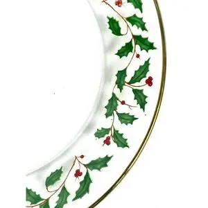 Arcoroc France Christmas Clear Holly Berries Gold Rim 8" Salad Dessert Plate(s)