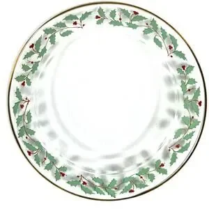 Arcoroc France Christmas Clear Holly Berries Gold Rim 8" Salad Dessert Plate(s)