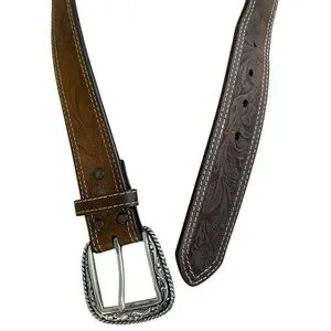 Ariat vintage buckle belt tooled cowhide leather 32 brown western cowboy rodeo