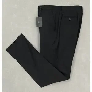 Armani Exchange Men's 40W Dress Pant Flat Front Raw Hem Stretch Wool Gray NEW g