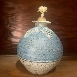 Artisan Studio Pottery Oil Lamp Signed Vintage 1970s By T.K. Seelos