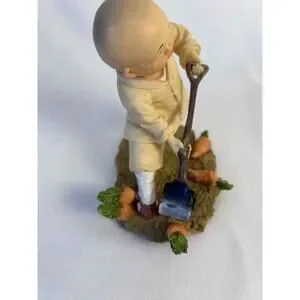 Asian Karate Broom Monk Garden Vegetables Figurine Resin