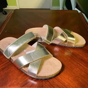 ASOS Gold Flat Slide on Sandal. Never Worn. Size 9