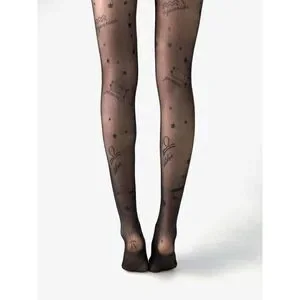 ⭐ Astrology Zodiac Constellations Tattoo Printed Black Sheer Nylon Tights NEW