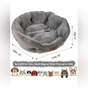 Asvin Grey Plush Pet Bed 20 Inches
