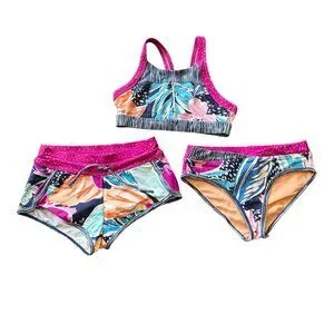 ATHLETA GIRL Paradise Splash Bikini & Shorts Girls XS 6 Athletic Swim Set
