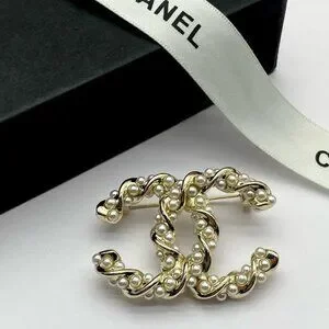 Authentic CHANEL BROOCH Gold White Pearl Rhinestone Like New