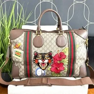 Authentic GUCCI Unisex Travel Bag Brown Monogram Coated Canvas