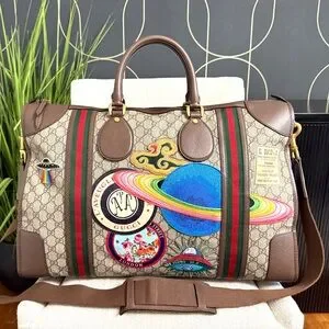 Authentic GUCCI unisex travel bag brown monogram coated canvas
