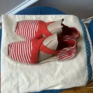 Authentic Tory Burch Red Striped Espadilles Size 7