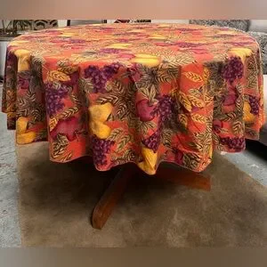 Autumn 62” Round Tablecloth Botany Foliage Scene Of Tangerine Tone #09252410