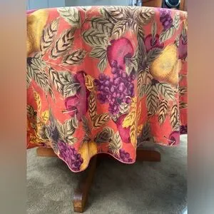 Autumn 62” Round Tablecloth Botany Foliage Scene Of Tangerine Tone #09252410