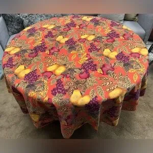 Autumn 62” Round Tablecloth Botany Foliage Scene of Tangerine Tone #09252410