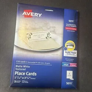 Avery 5011 Printable Matte White Textured Tent Place Cards 1-7/16” x 3-3/4”