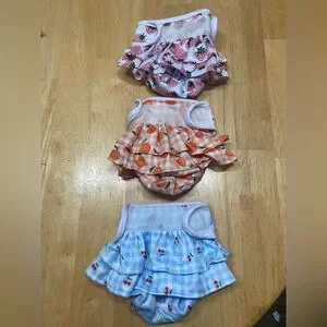 Avont 3 Pack Washable Female Dog Diapers -Strawberry/Orange/Cherry - Size S