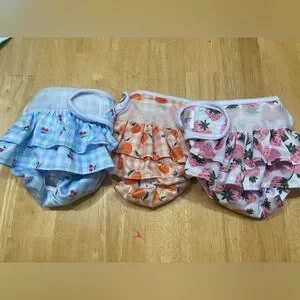 Avont 3 Pack Washable Female Dog Diapers -Strawberry/Orange/Cherry - Size S