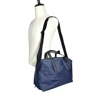 Away Unisex The Everywhere Leather Nylon Navy Blue Carry On Travel Bag