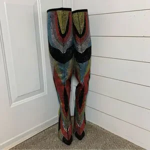 AZALEA WANG Glamoraour EMBELLISHED STILETTO BOOT Thigh High 4in Heel Woman’s 7